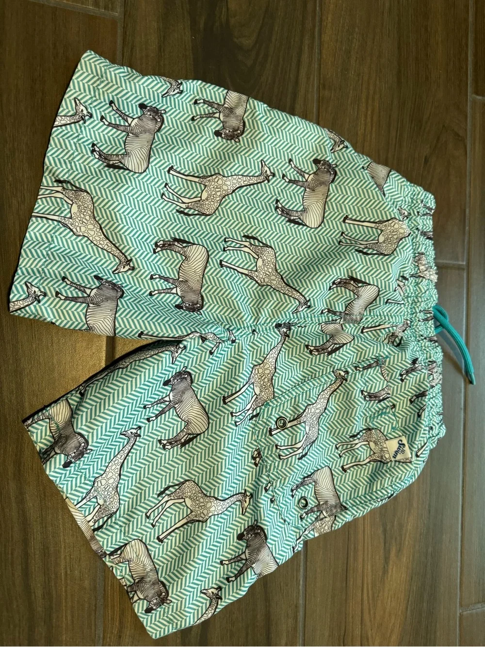 Boys Tropical Ramen Print Swim Trunks - Red/Orange & Teal